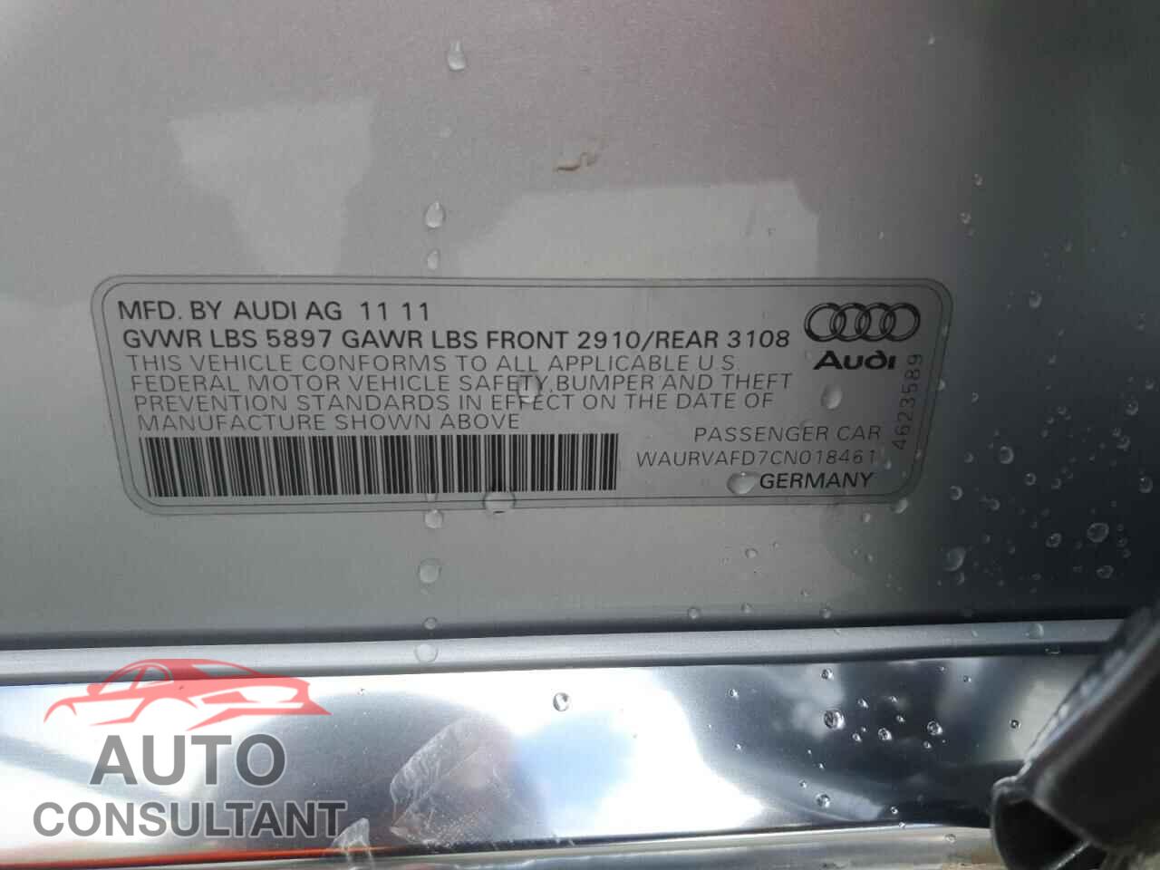 AUDI A8 2012 - WAURVAFD7CN018461