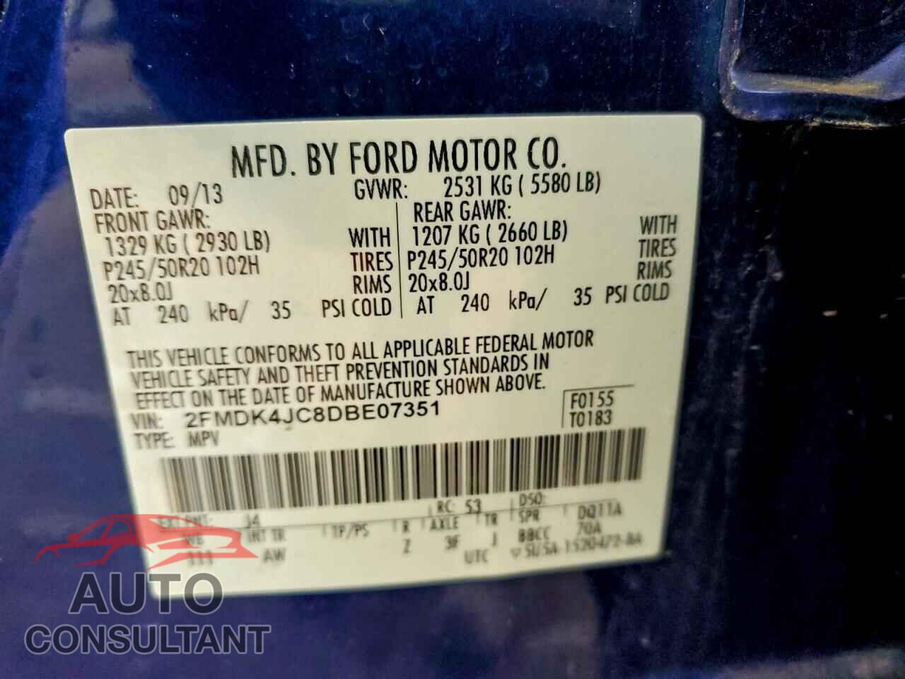 FORD EDGE 2013 - 2FMDK4JC8DBE07351