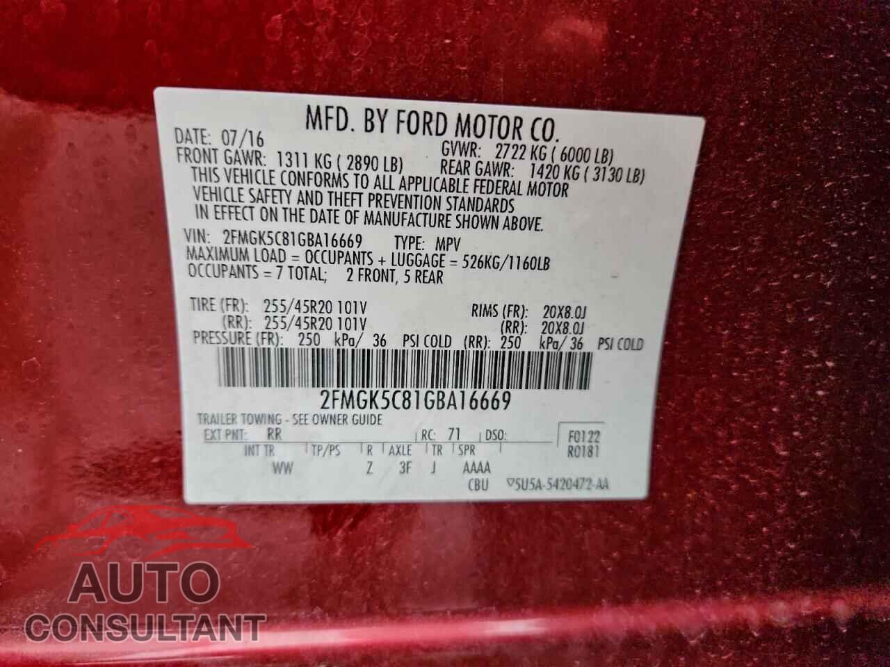 FORD FLEX 2016 - 2FMGK5C81GBA16669