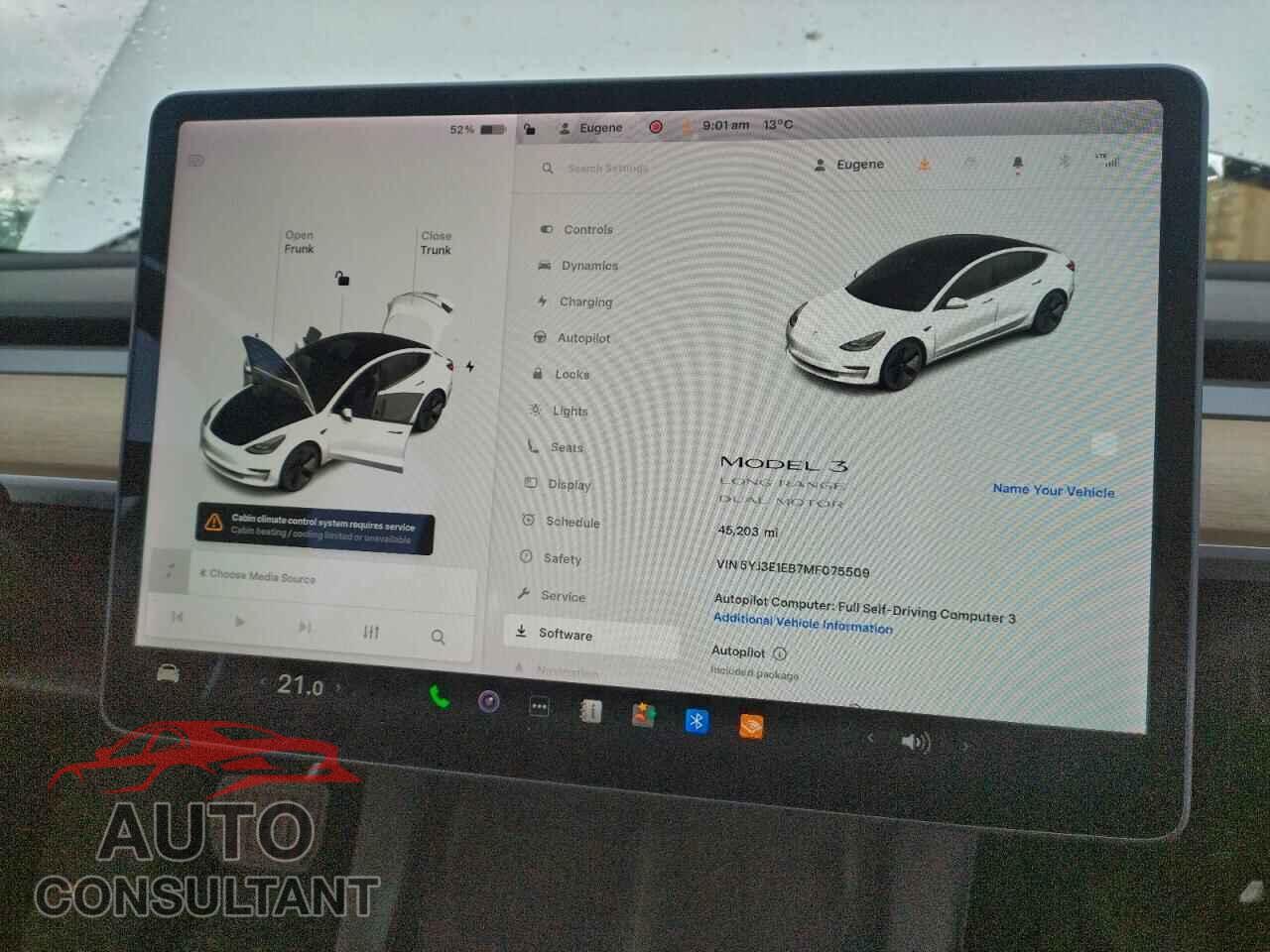 TESLA MODEL 3 2021 - 5YJ3E1EB7MF075509
