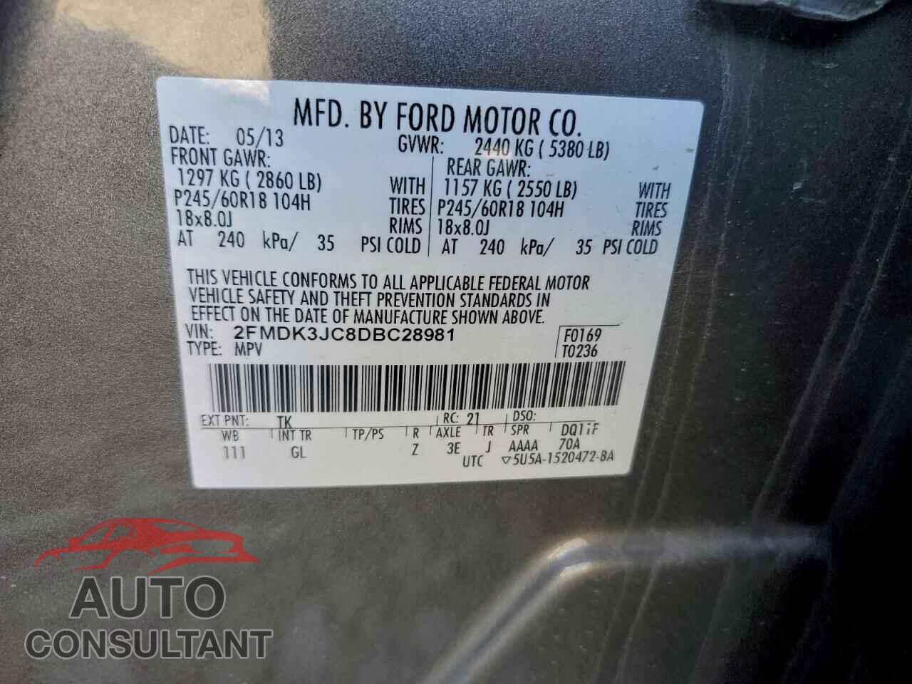 FORD EDGE 2013 - 2FMDK3JC8DBC28981