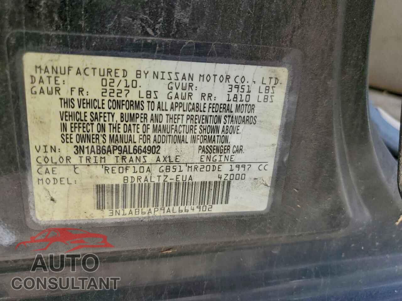 NISSAN SENTRA 2010 - 3N1AB6AP9AL664902