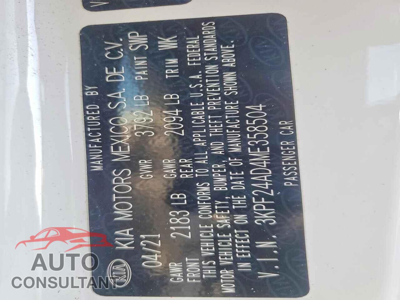 KIA FORTE 2021 - 3KPF24AD4ME358504