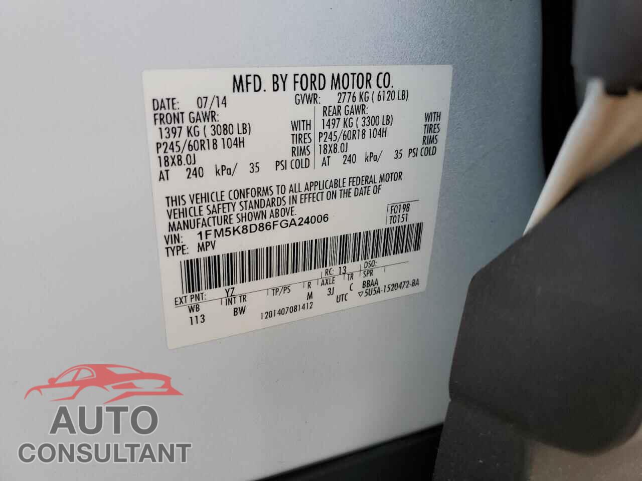 FORD EXPLORER 2015 - 1FM5K8D86FGA24006