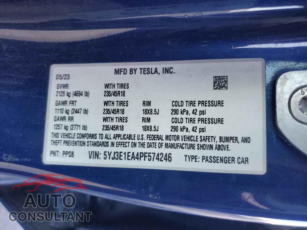 TESLA MODEL 3 2023 - 5YJ3E1EA4PF574246