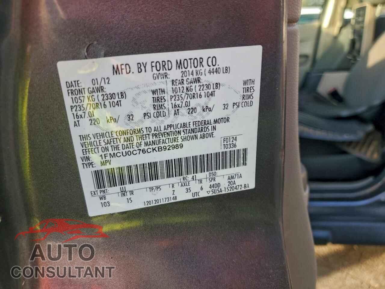 FORD ESCAPE 2012 - 1FMCU0C76CKB92989