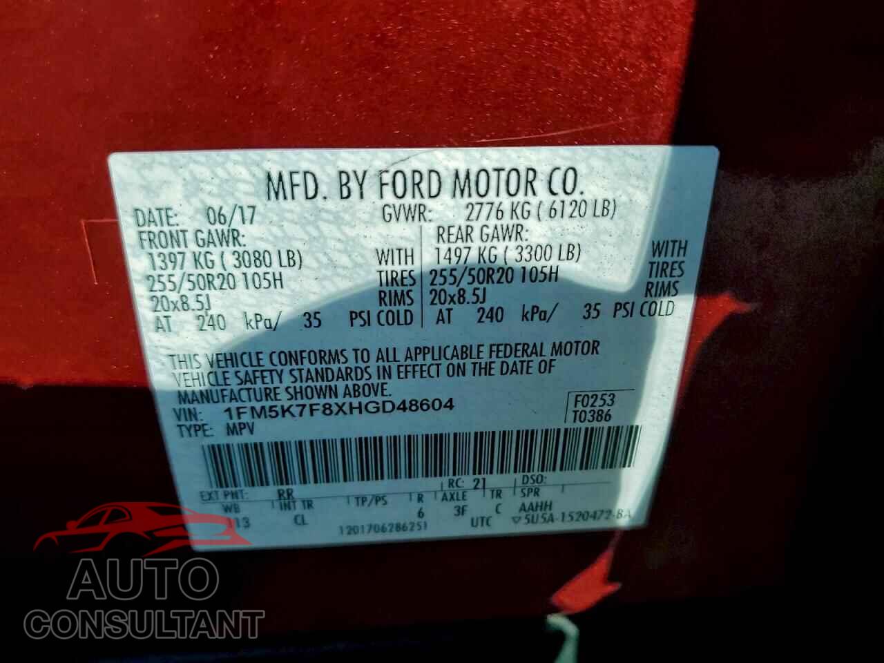 FORD EXPLORER 2017 - 1FM5K7F8XHGD48604