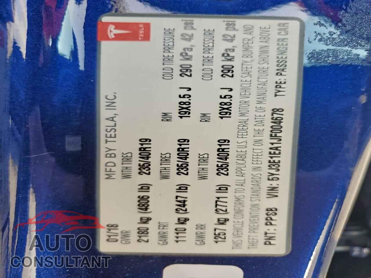 TESLA MODEL 3 2018 - 5YJ3E1EA1JF004678
