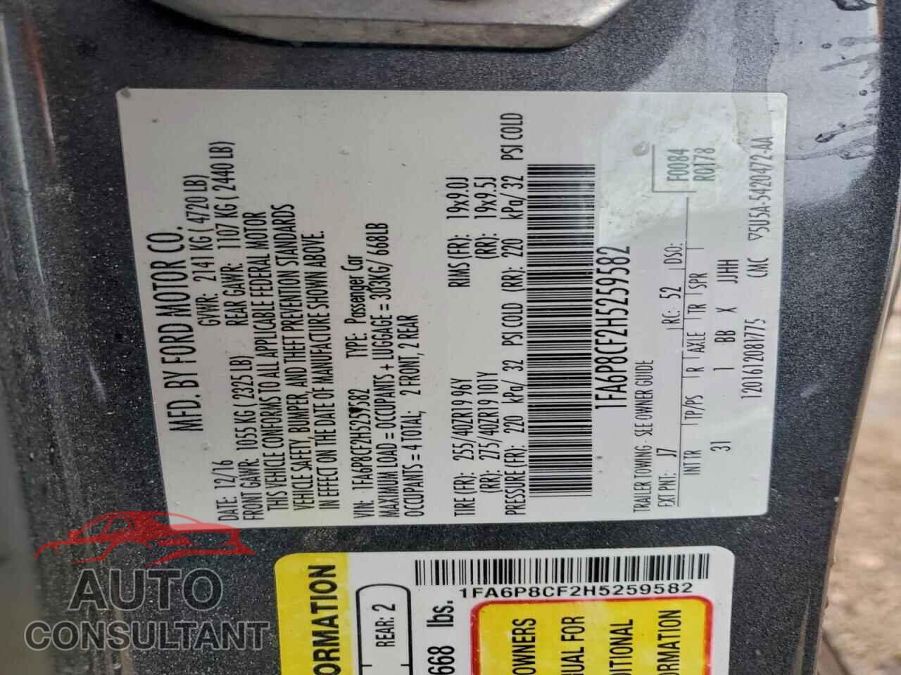 FORD MUSTANG 2017 - 1FA6P8CF2H5259582