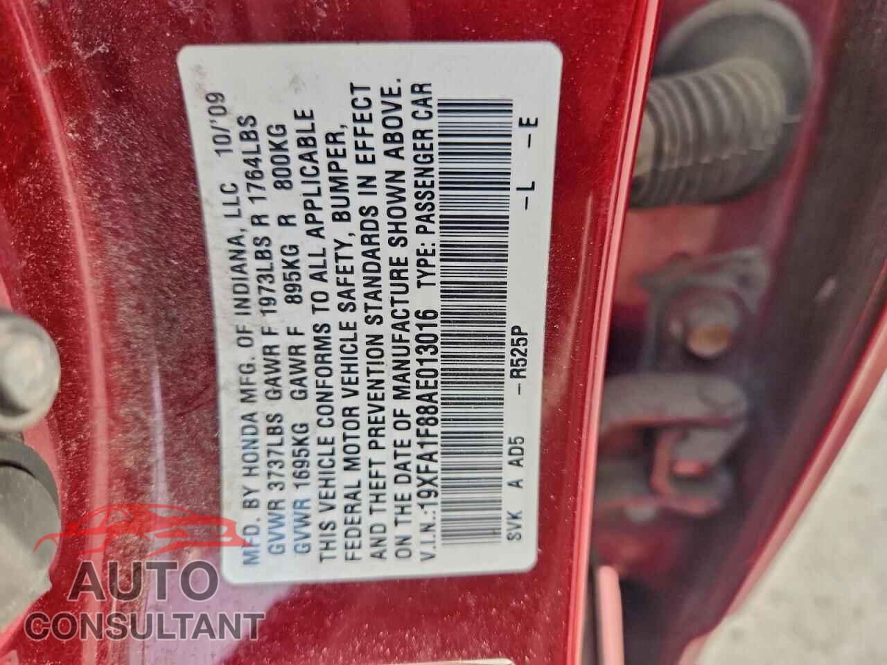 HONDA CIVIC 2010 - 19XFA1F88AE013016