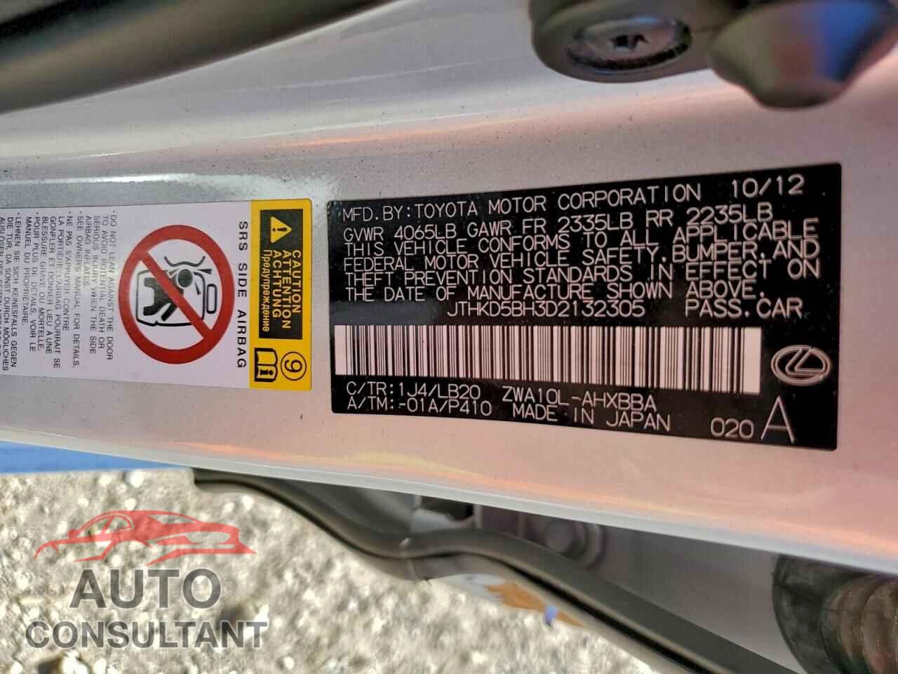 LEXUS CT 200 2013 - JTHKD5BH3D2132305