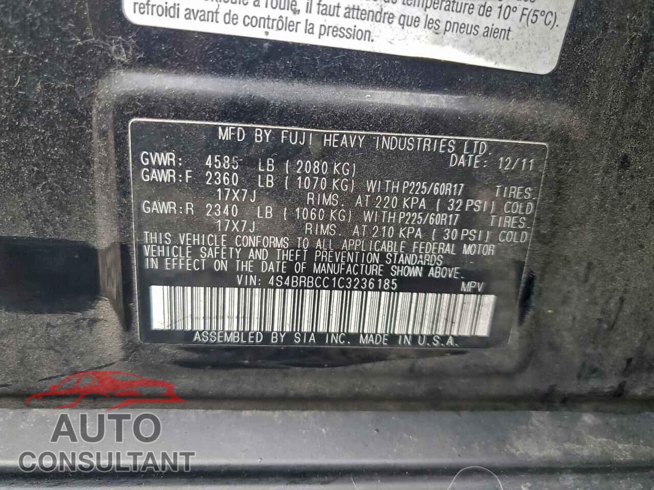 SUBARU OUTBACK 2012 - 4S4BRBCC1C3236185