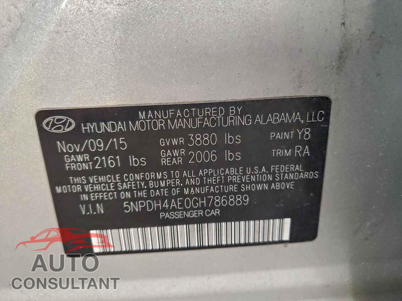 HYUNDAI ELANTRA 2016 - 5NPDH4AE0GH786889