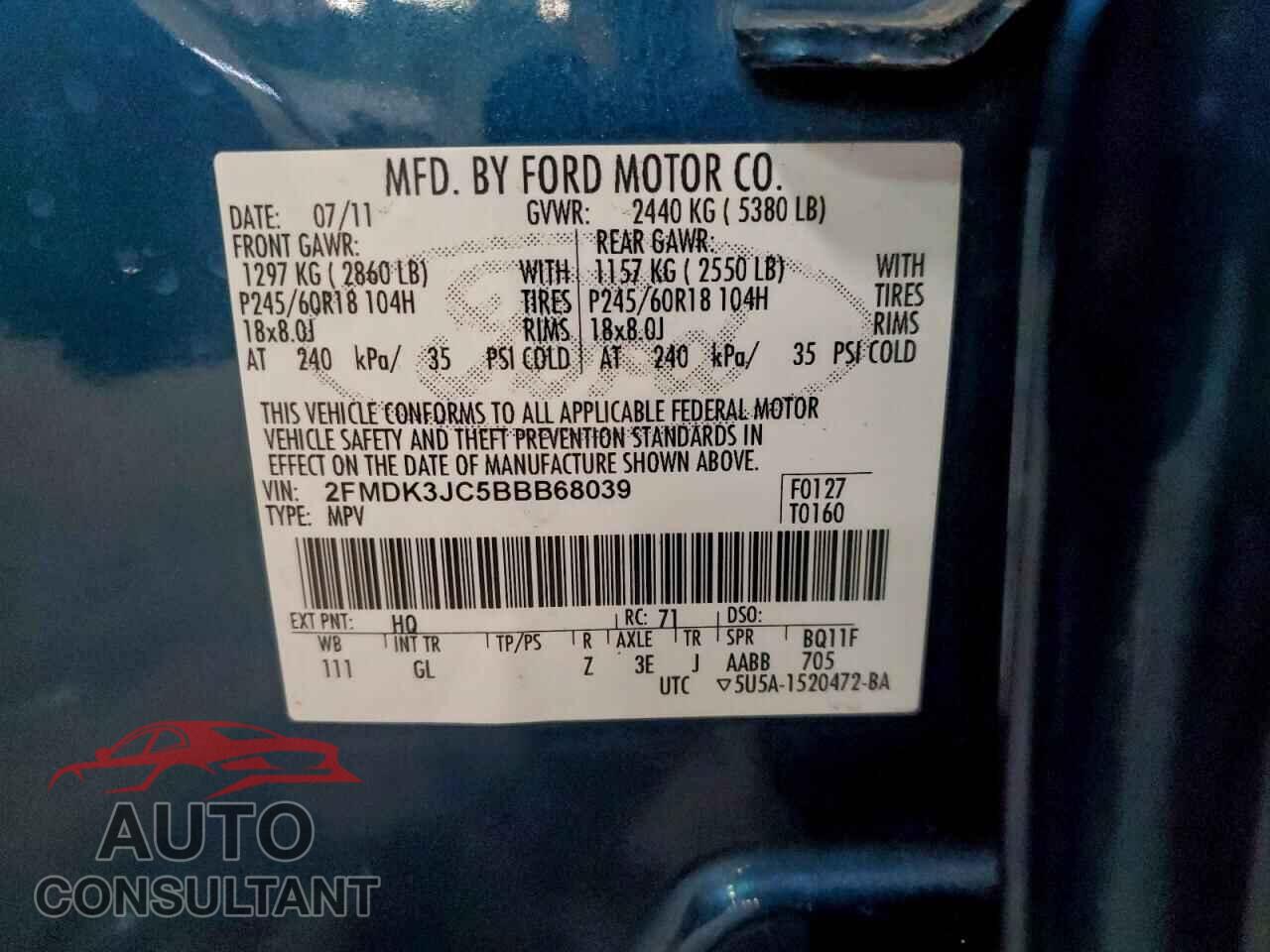 FORD EDGE 2011 - 2FMDK3JC5BBB68039