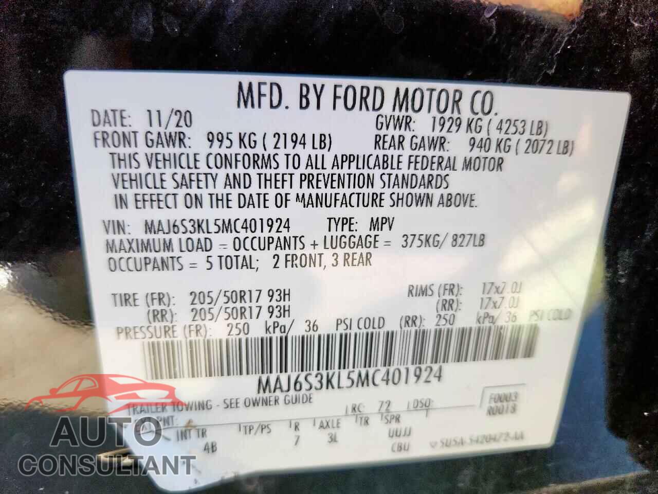 FORD ECOSPORT 2021 - MAJ6S3KL5MC401924
