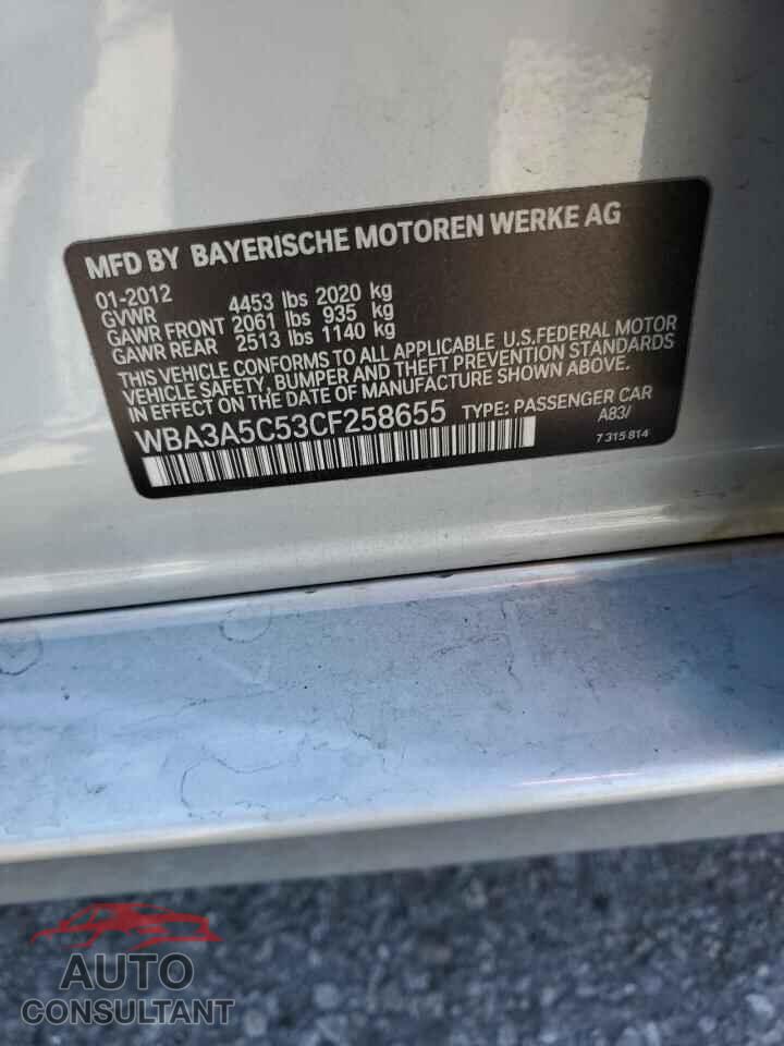 BMW 3 SERIES 2012 - WBA3A5C53CF258655