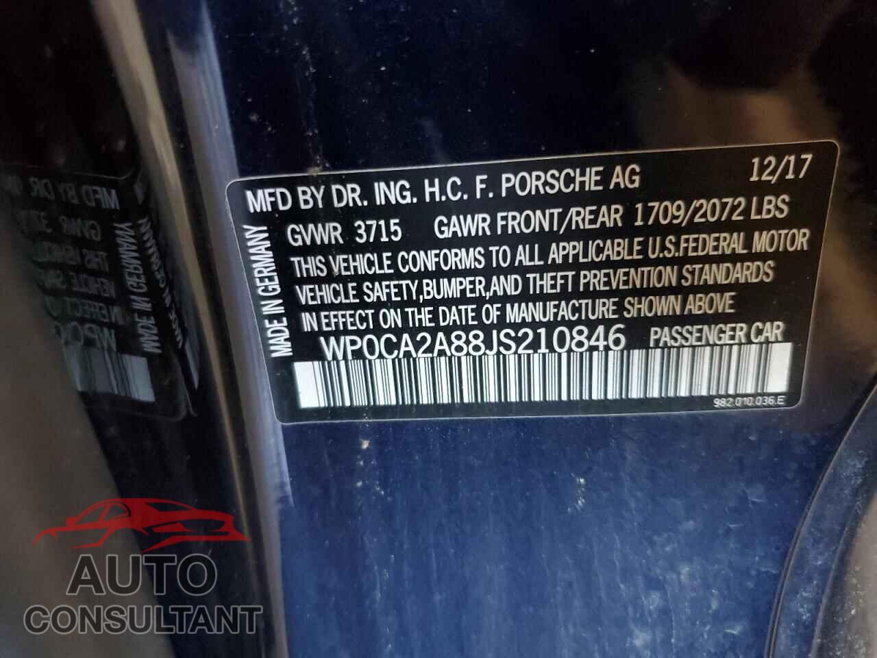 PORSCHE BOXSTER 2018 - WP0CA2A88JS210846