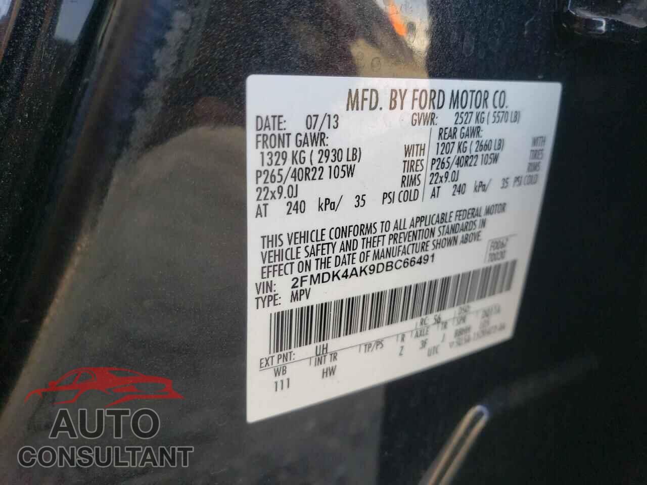 FORD EDGE 2013 - 2FMDK4AK9DBC66491