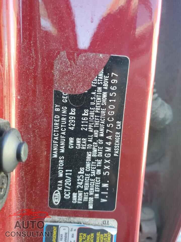 KIA OPTIMA 2012 - 5XXGM4A75CG015697