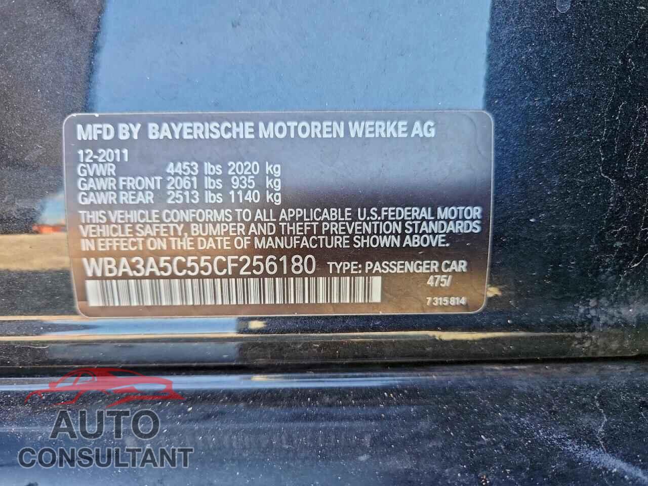 BMW 3 SERIES 2012 - WBA3A5C55CF256180