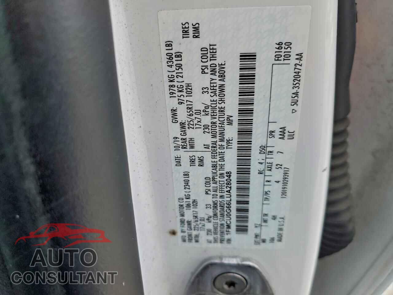 FORD ESCAPE 2020 - 1FMCU0G66LUA28048