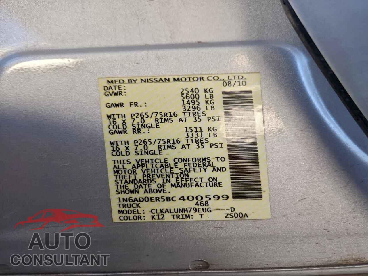 NISSAN FRONTIER 2011 - 1N6AD0ER5BC400599