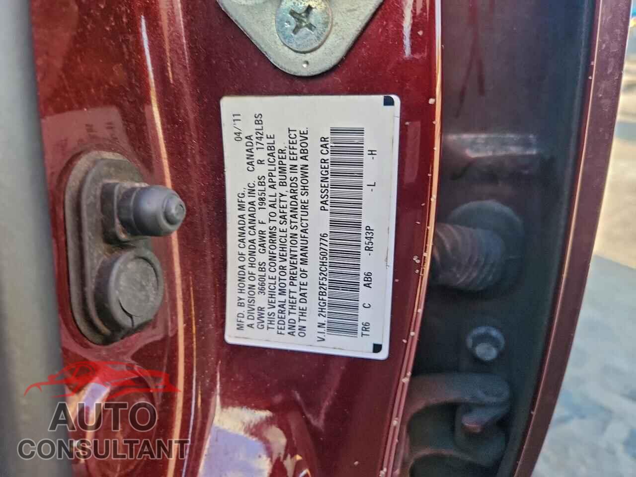 HONDA CIVIC 2012 - 2HGFB2F52CH507776