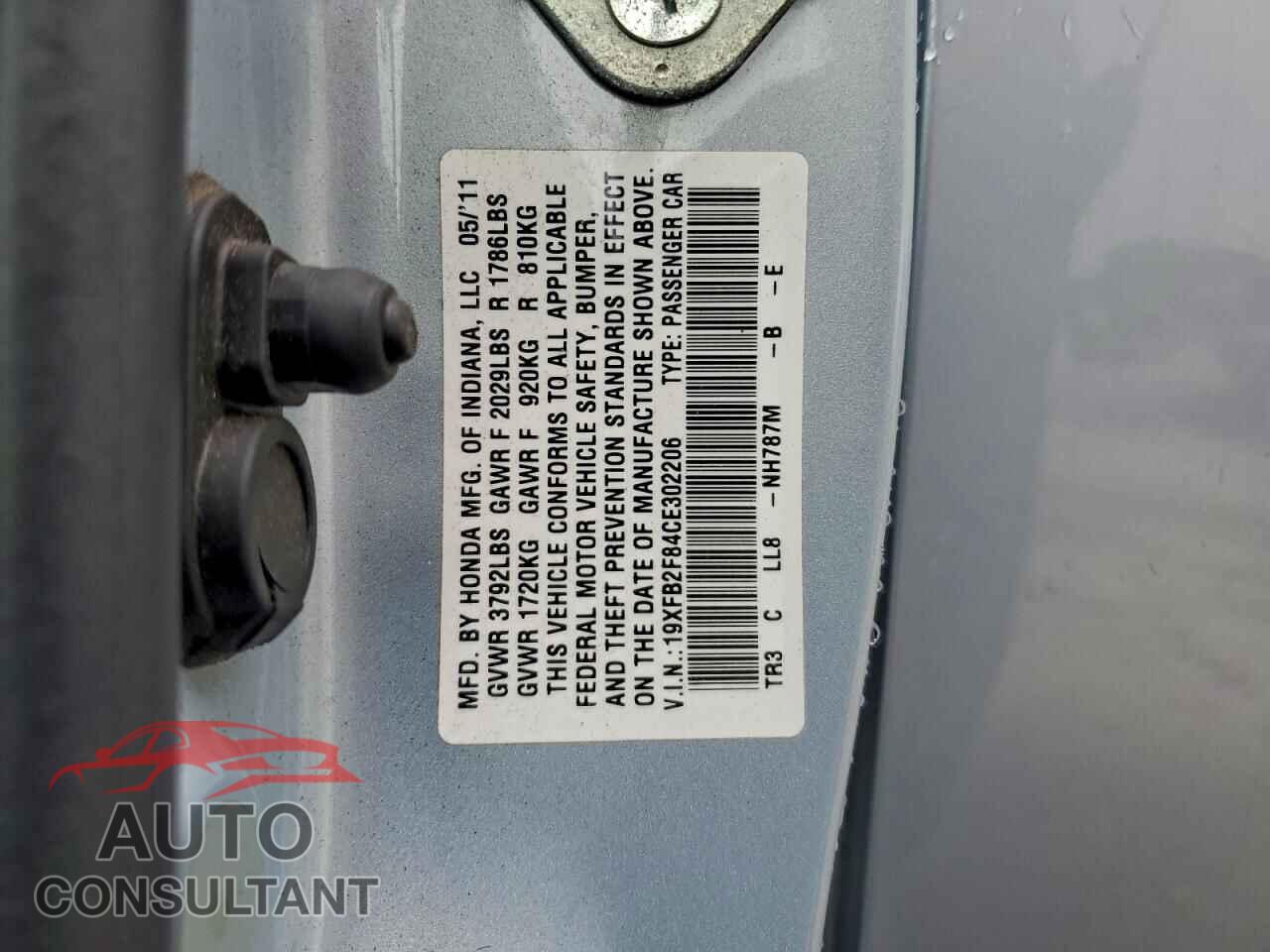 HONDA CIVIC 2012 - 19XFB2F84CE302206