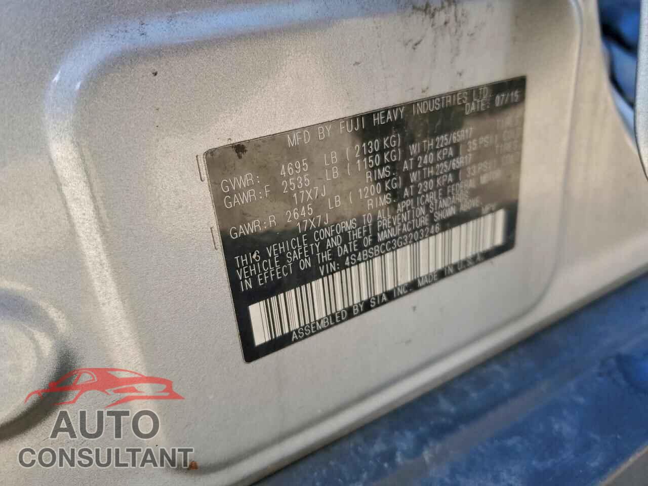 SUBARU OUTBACK 2016 - 4S4BSBCC3G3203246