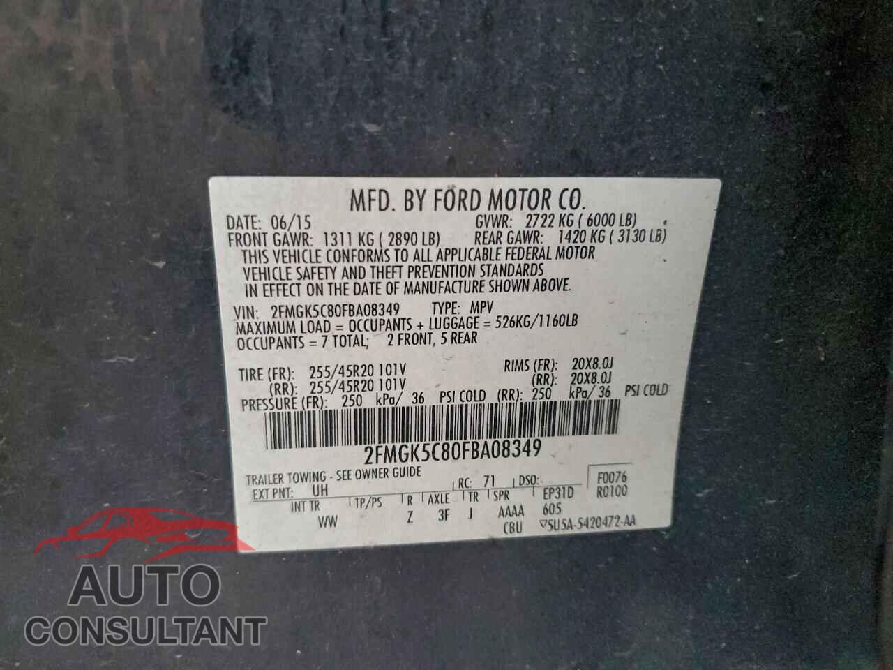 FORD FLEX 2015 - 2FMGK5C80FBA08349