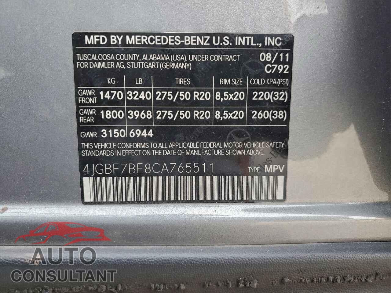 MERCEDES-BENZ GL-CLASS 2012 - 4JGBF7BE8CA765511
