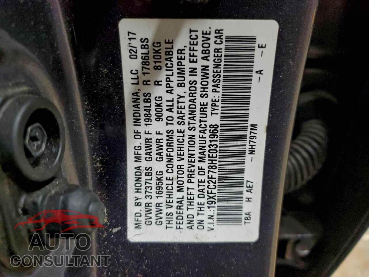 HONDA CIVIC 2017 - 19XFC2F78HE031968