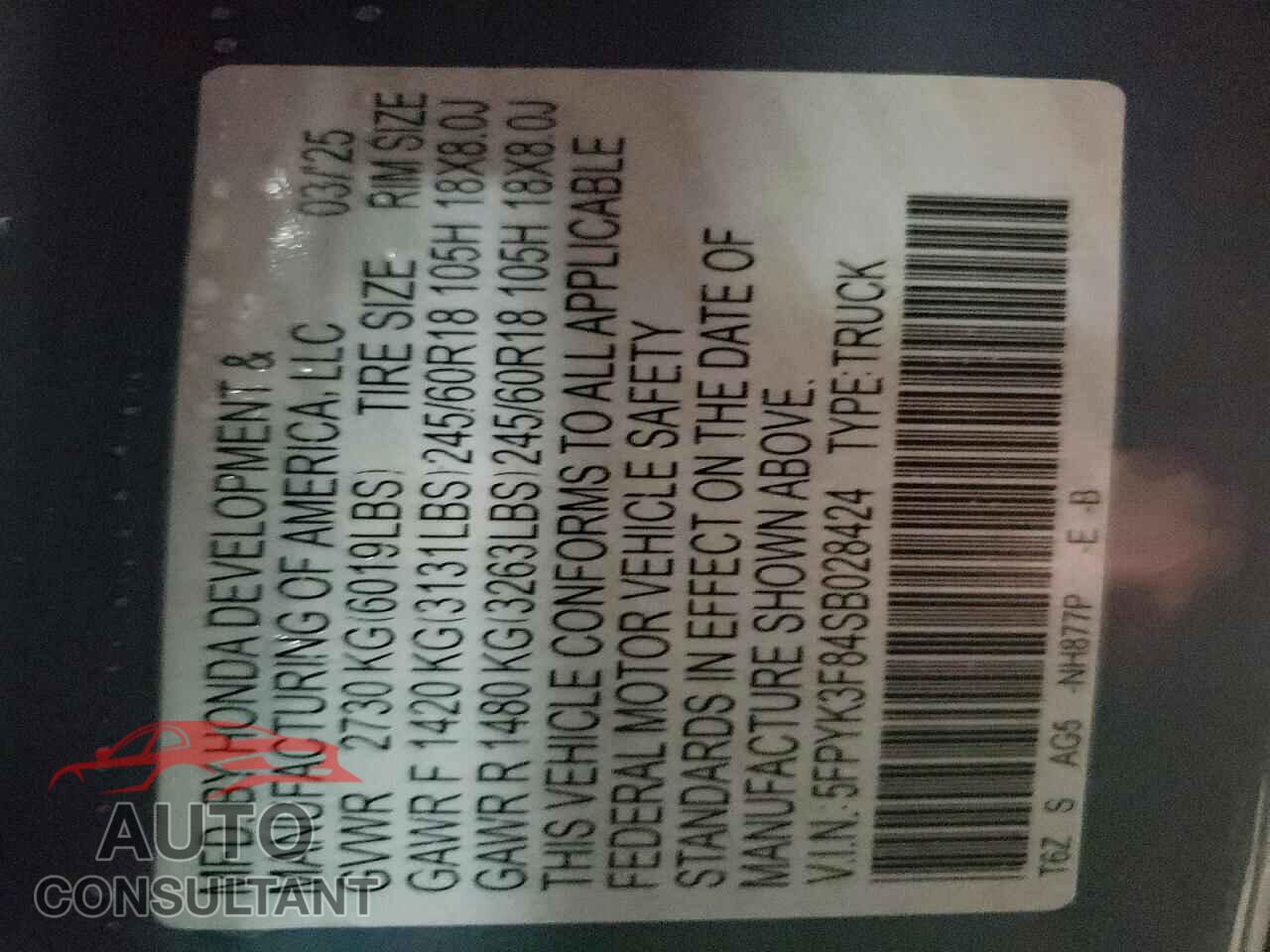 HONDA RIDGELINE 2025 - 5FPYK3F84SB028424
