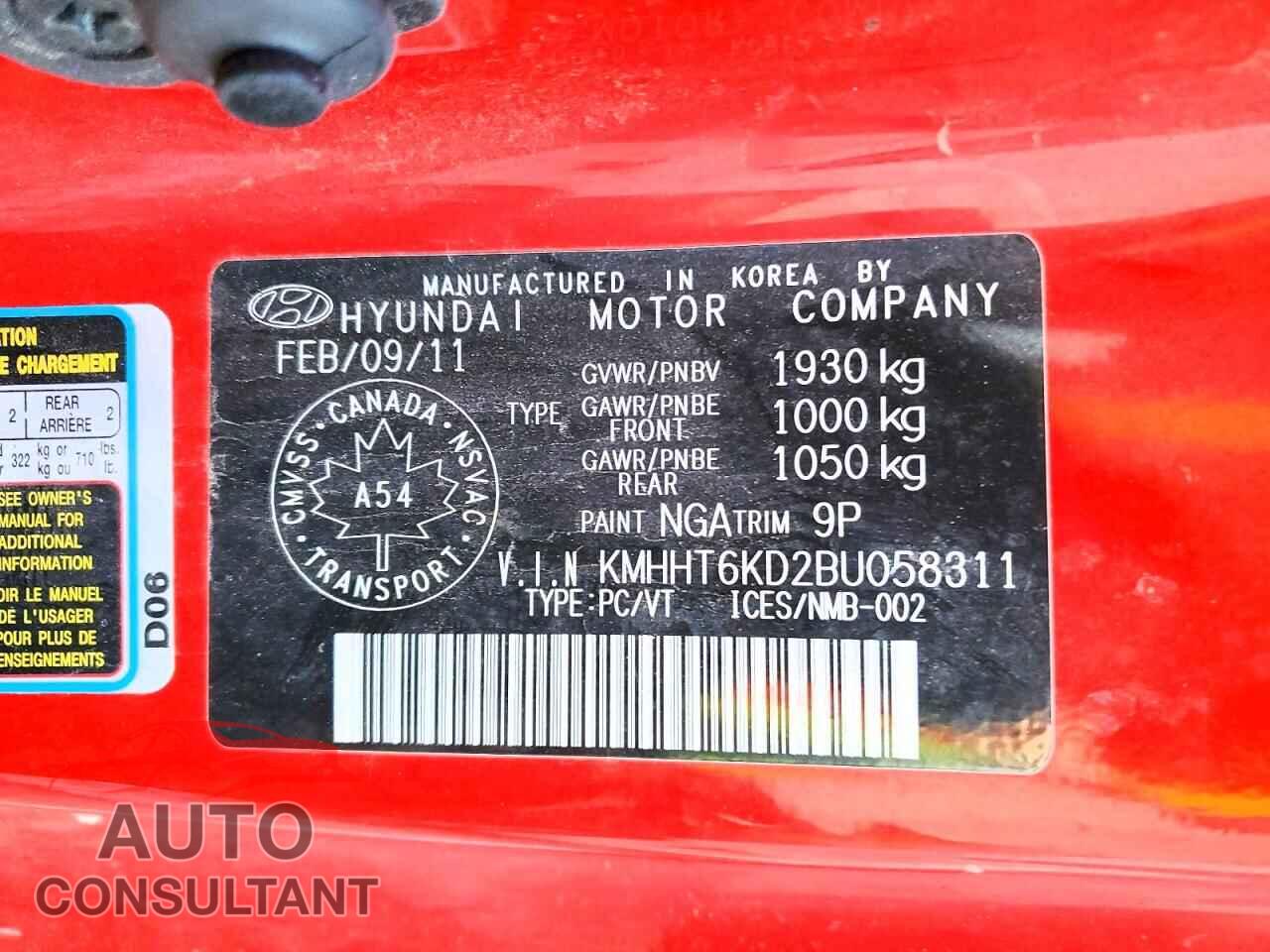 HYUNDAI GENESIS 2011 - KMHHT6KD2BU058311