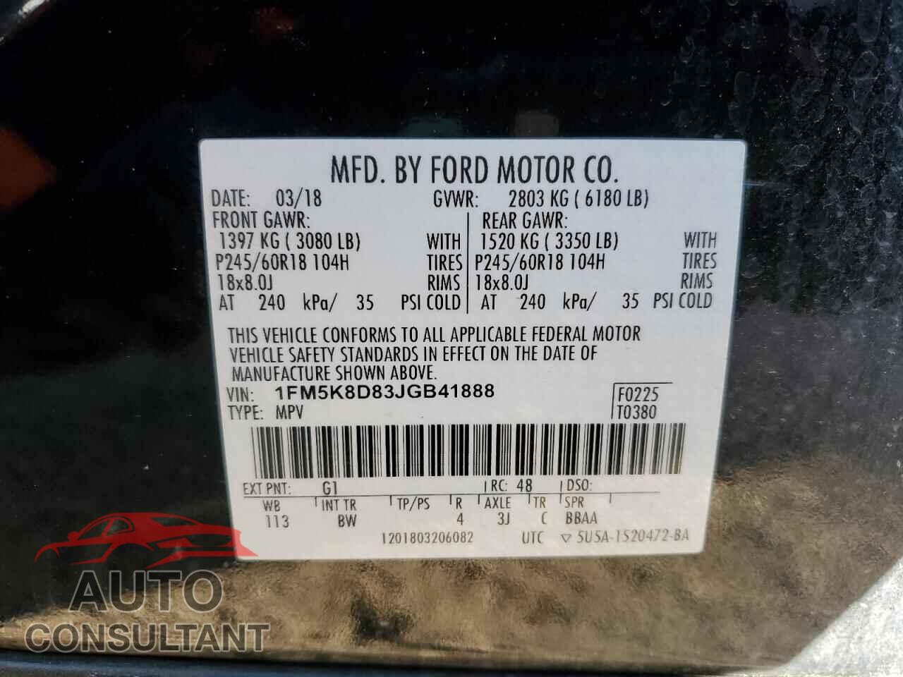 FORD EXPLORER 2018 - 1FM5K8D83JGB41888