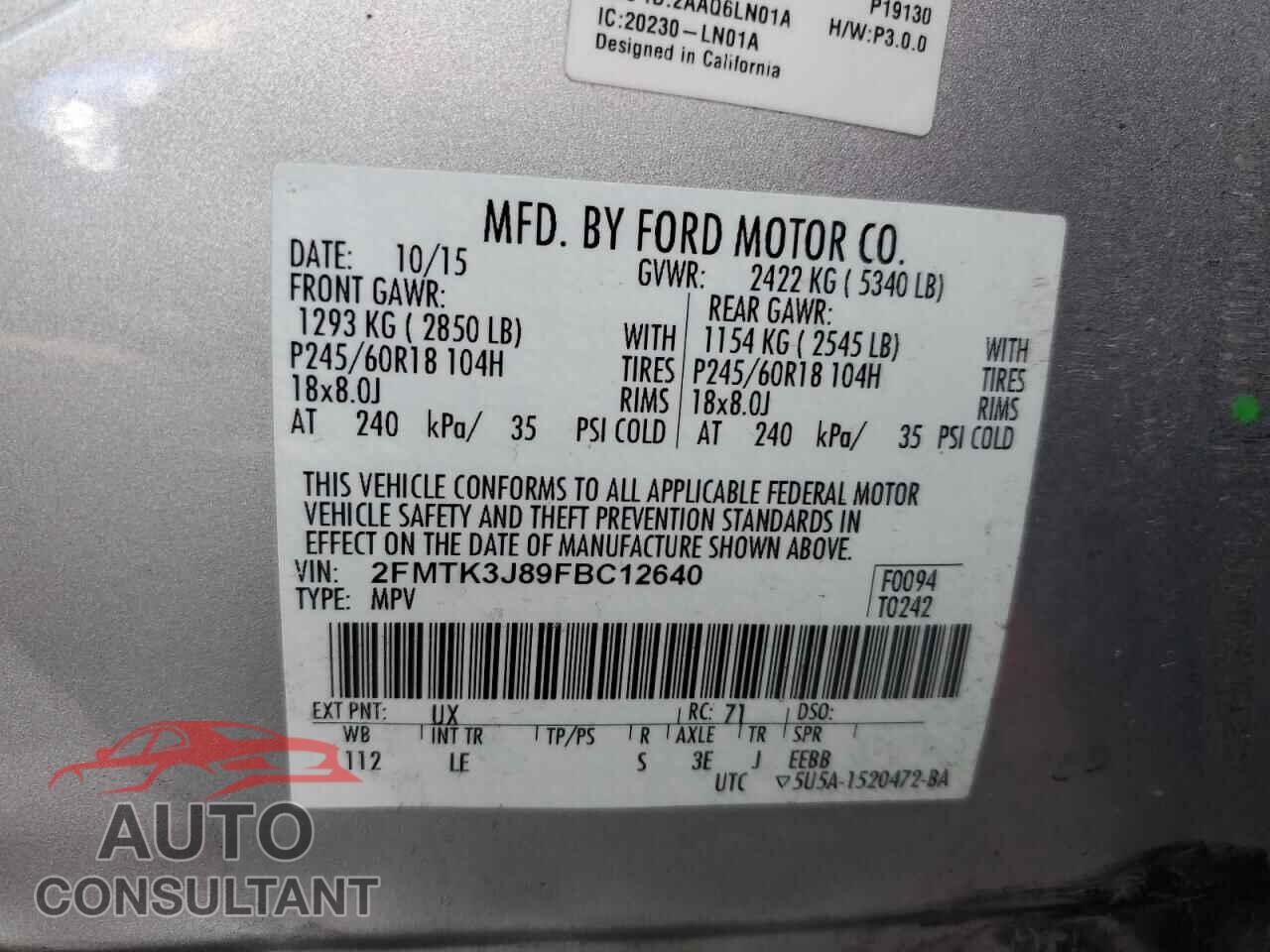 FORD EDGE 2015 - 2FMTK3J89FBC12640