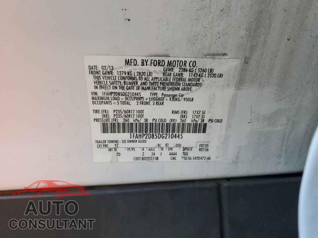 FORD TAURUS 2013 - 1FAHP2D85DG210445