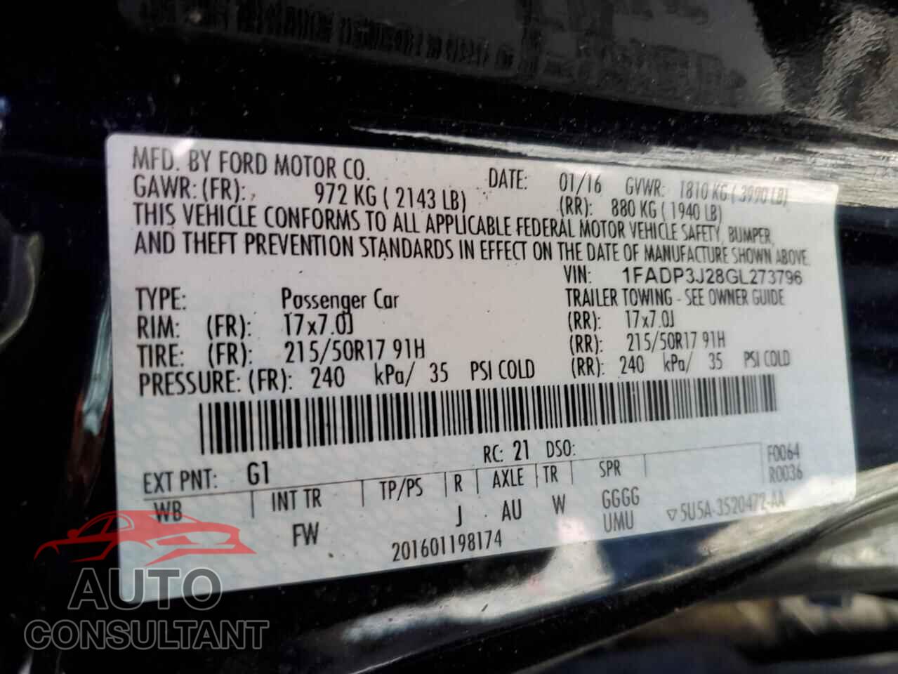 FORD FOCUS 2016 - 1FADP3J28GL273796