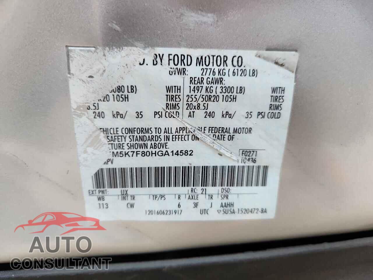 FORD EXPLORER 2017 - 1FM5K7F80HGA14582