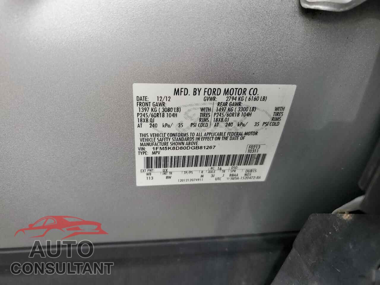 FORD EXPLORER 2013 - 1FM5K8D80DGB81267