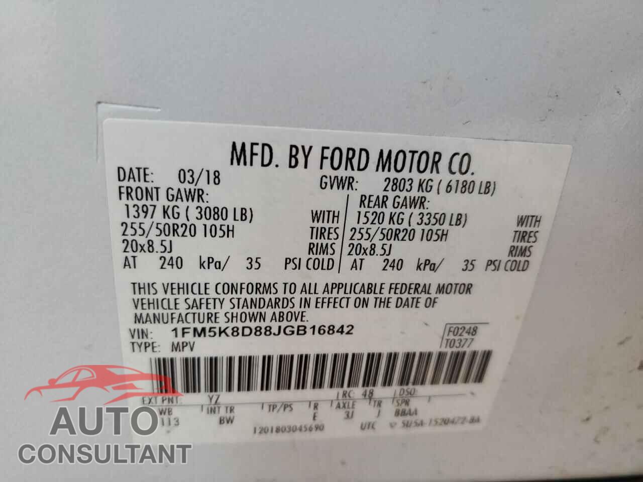 FORD EXPLORER 2018 - 1FM5K8D88JGB16842
