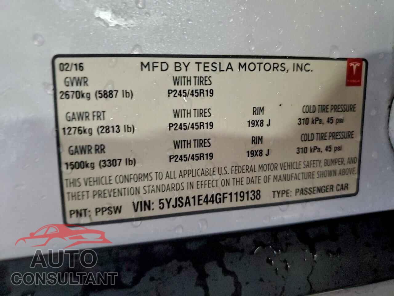 TESLA MODEL S 2016 - 5YJSA1E44GF119138
