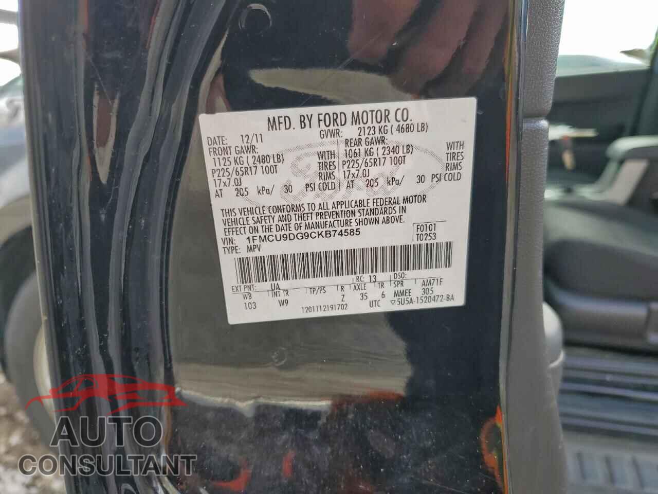 FORD ESCAPE 2012 - 1FMCU9DG9CKB74585