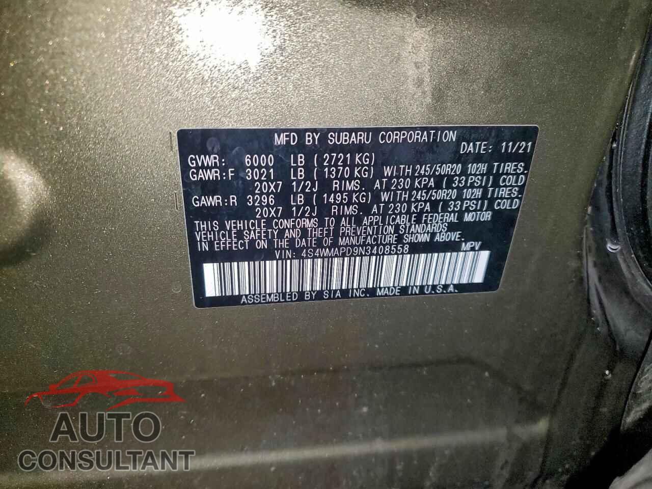 SUBARU ASCENT 2022 - 4S4WMAPD9N3408558