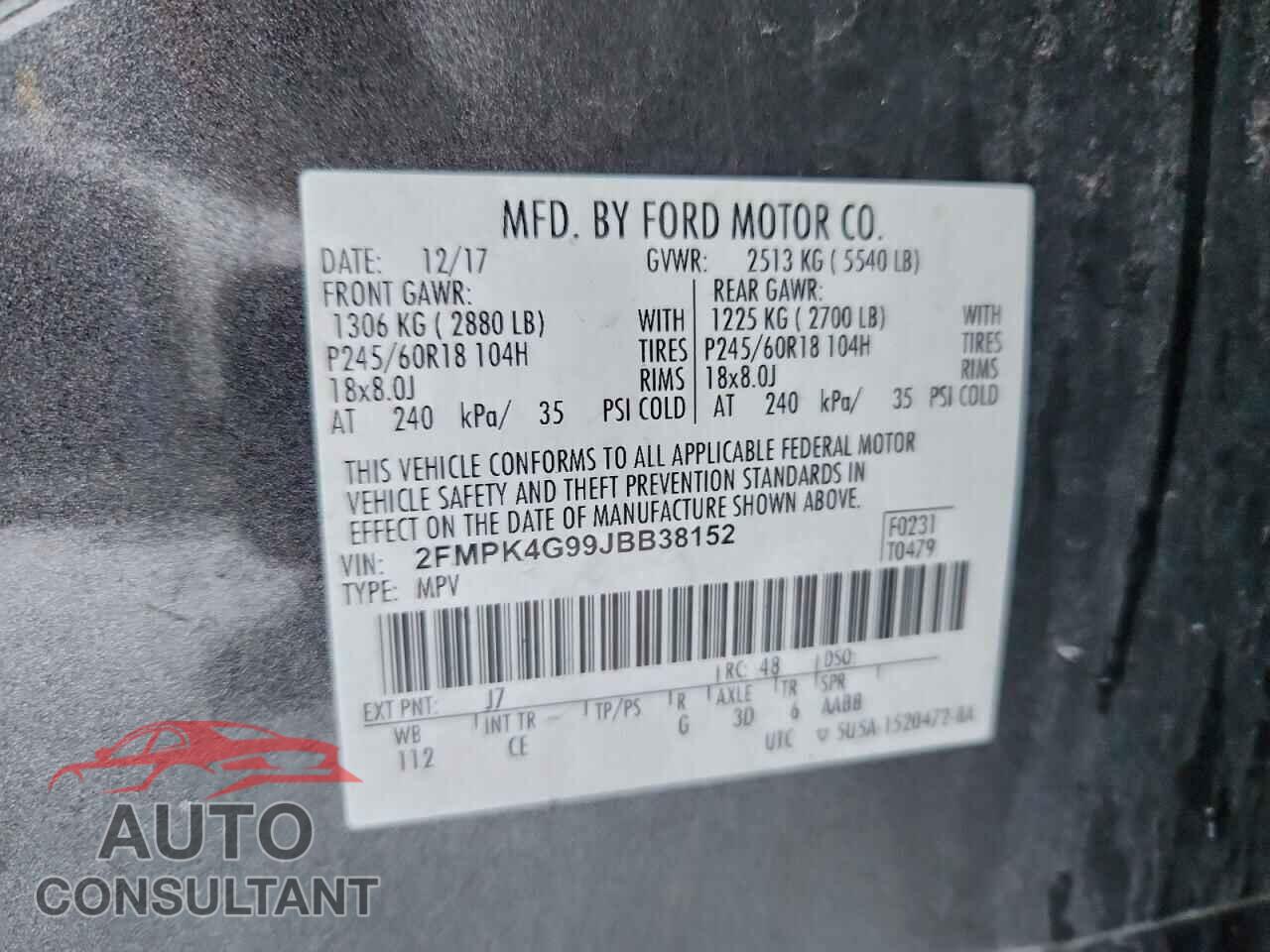FORD EDGE 2018 - 2FMPK4G99JBB38152