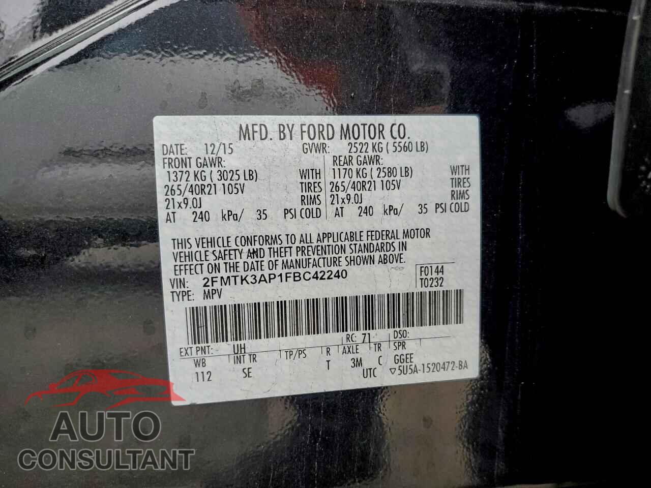 FORD EDGE 2015 - 2FMTK3AP1FBC42240
