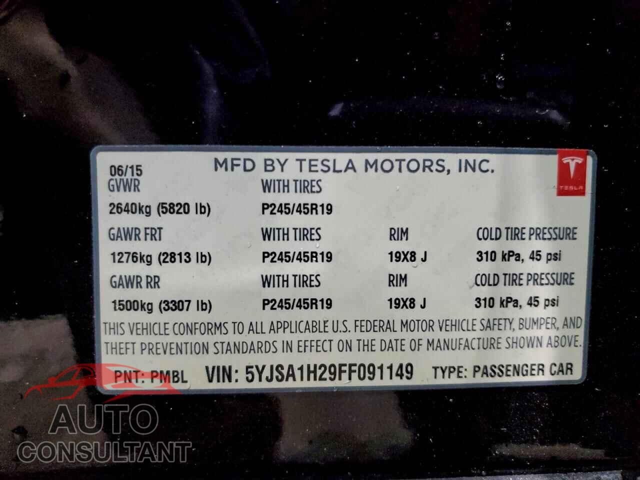 TESLA MODEL S 2015 - 5YJSA1H29FF091149