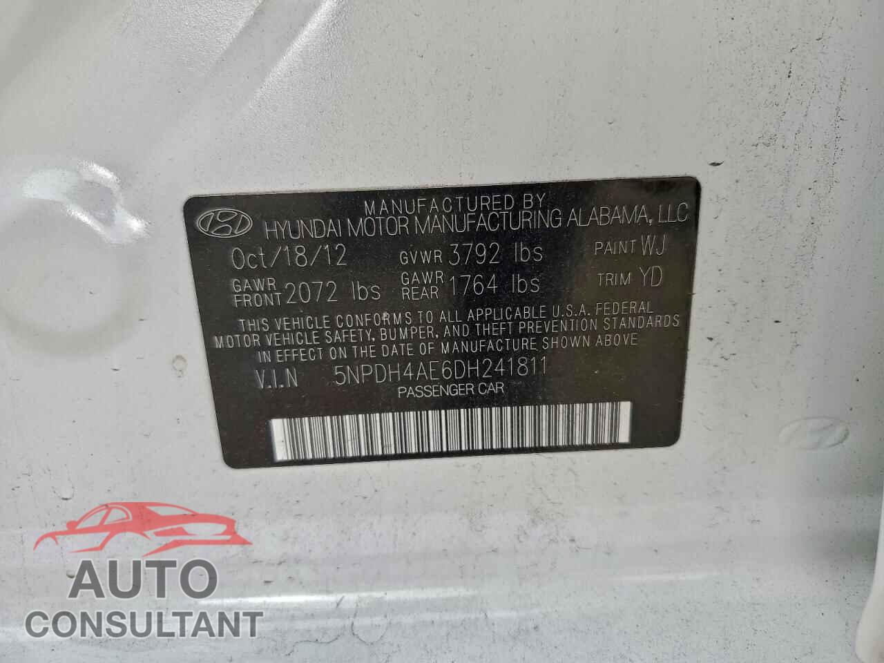HYUNDAI ELANTRA 2013 - 5NPDH4AE6DH241811