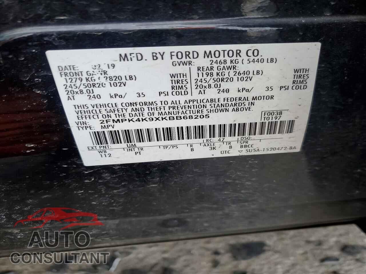 FORD EDGE 2019 - 2FMPK4K9XKBB68205