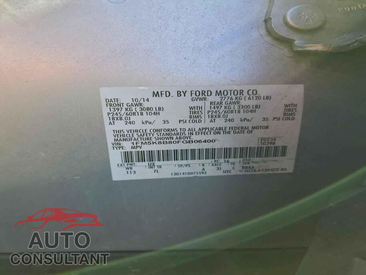 FORD EXPLORER 2015 - 1FM5K8B80FGB06400